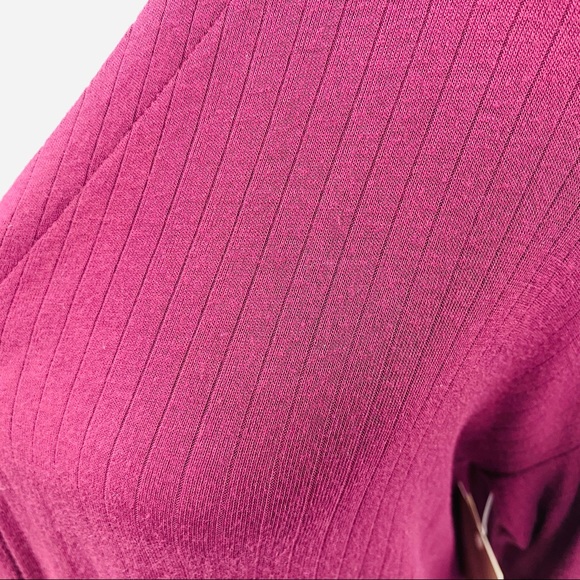 14th & Union Long Sleeve Top Ribbed Burgundy Fig Button Tie Front Medium P - Picture 8 of 9